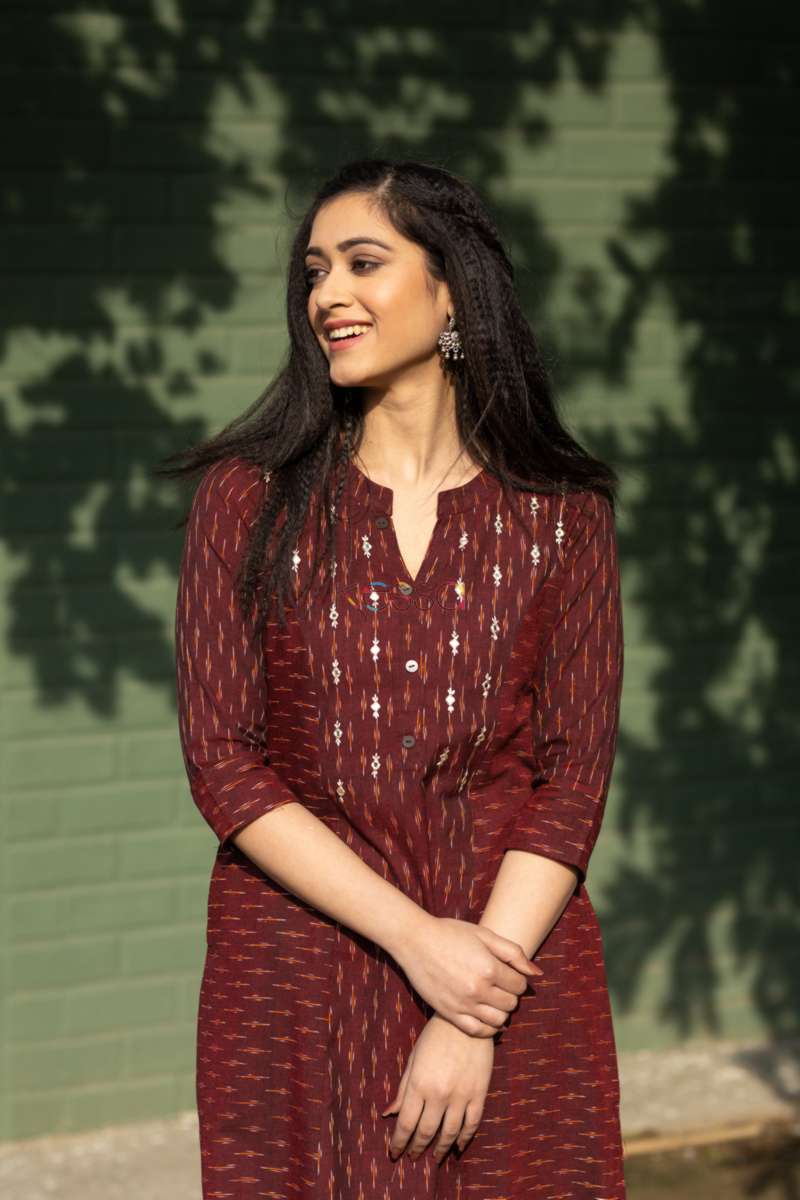Image for Kusvaa Ws522 Rust Double Ikat A Line Kurta 4