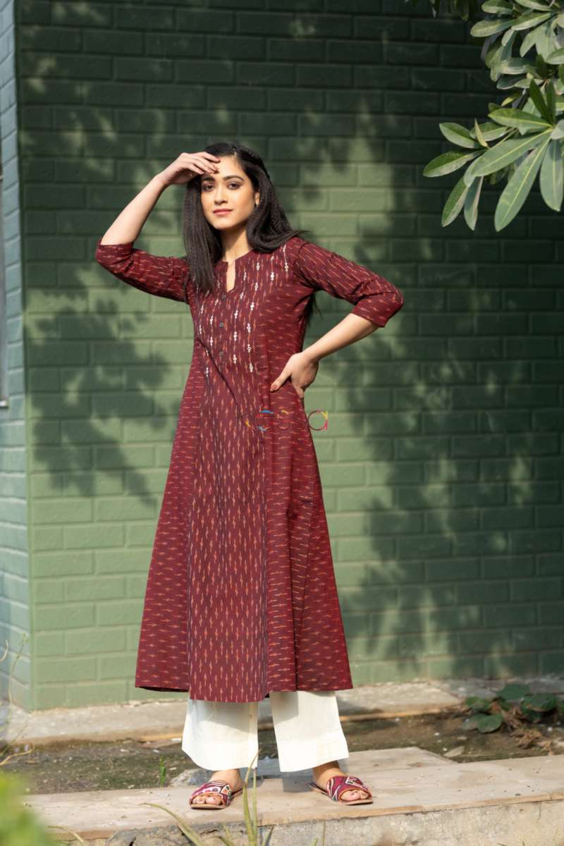 Image for Kusvaa Ws522 Rust Double Ikat A Line Kurta Front