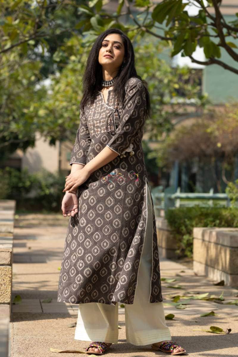 Image for Kusvaa Ws523 Dabu Print Straight Kurta 1