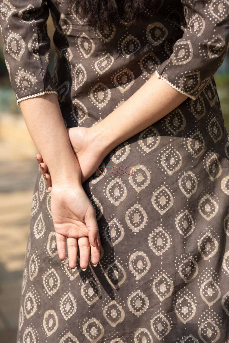 Image for Kusvaa Ws523 Dabu Print Straight Kurta Back