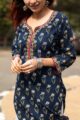 Image for Kusvaa Wsr84 Blue Block Print Gotta Patti Kurta Closeup