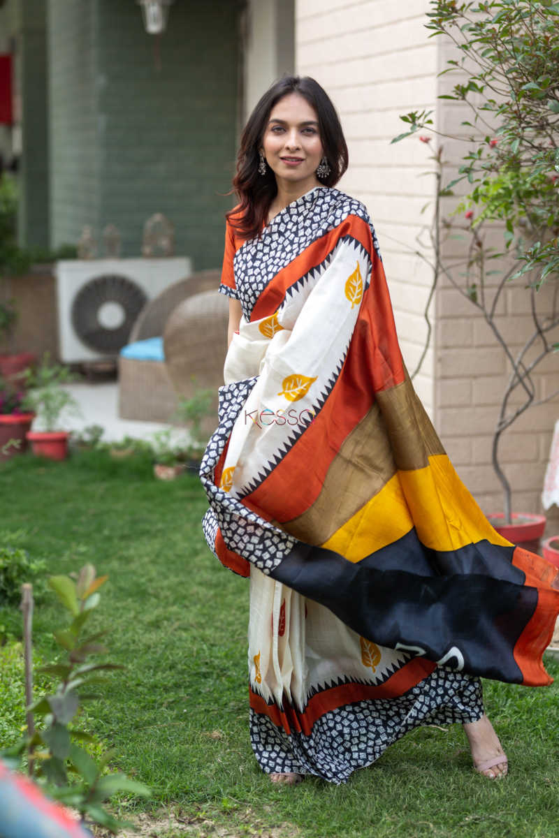 Image for Kusvaa Kunf02 Autumn Breeze Printed Bengal Silk Saree 2