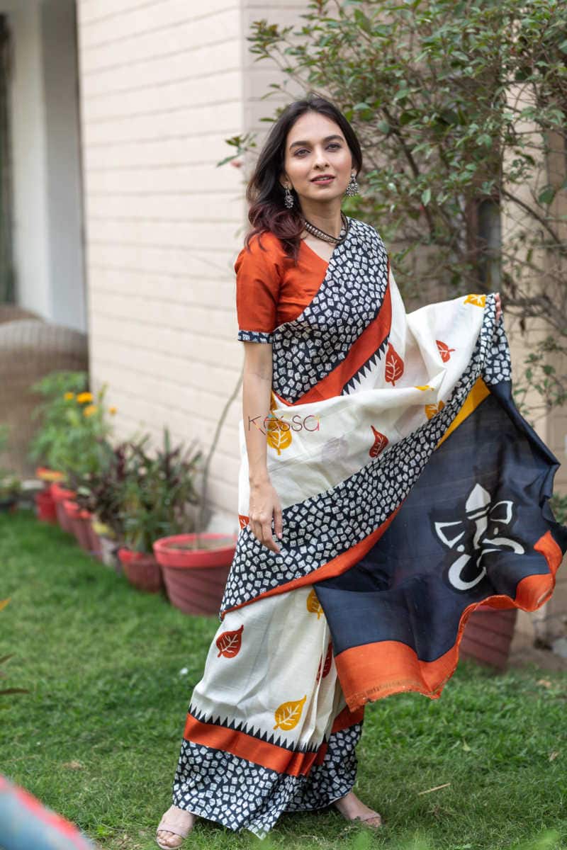 Image for Kusvaa Kunf02 Autumn Breeze Printed Bengal Silk Saree 3