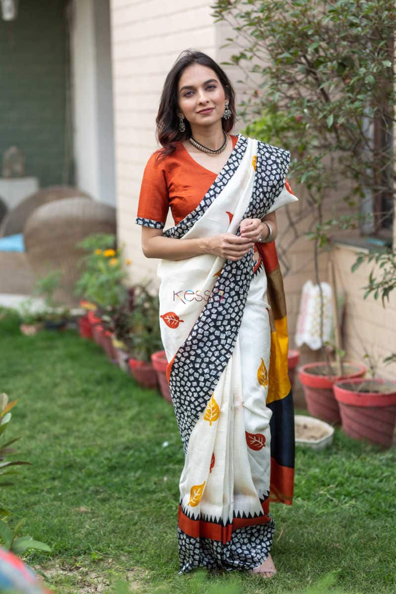 Image for Kusvaa Kunf02 Autumn Breeze Printed Bengal Silk Saree 4