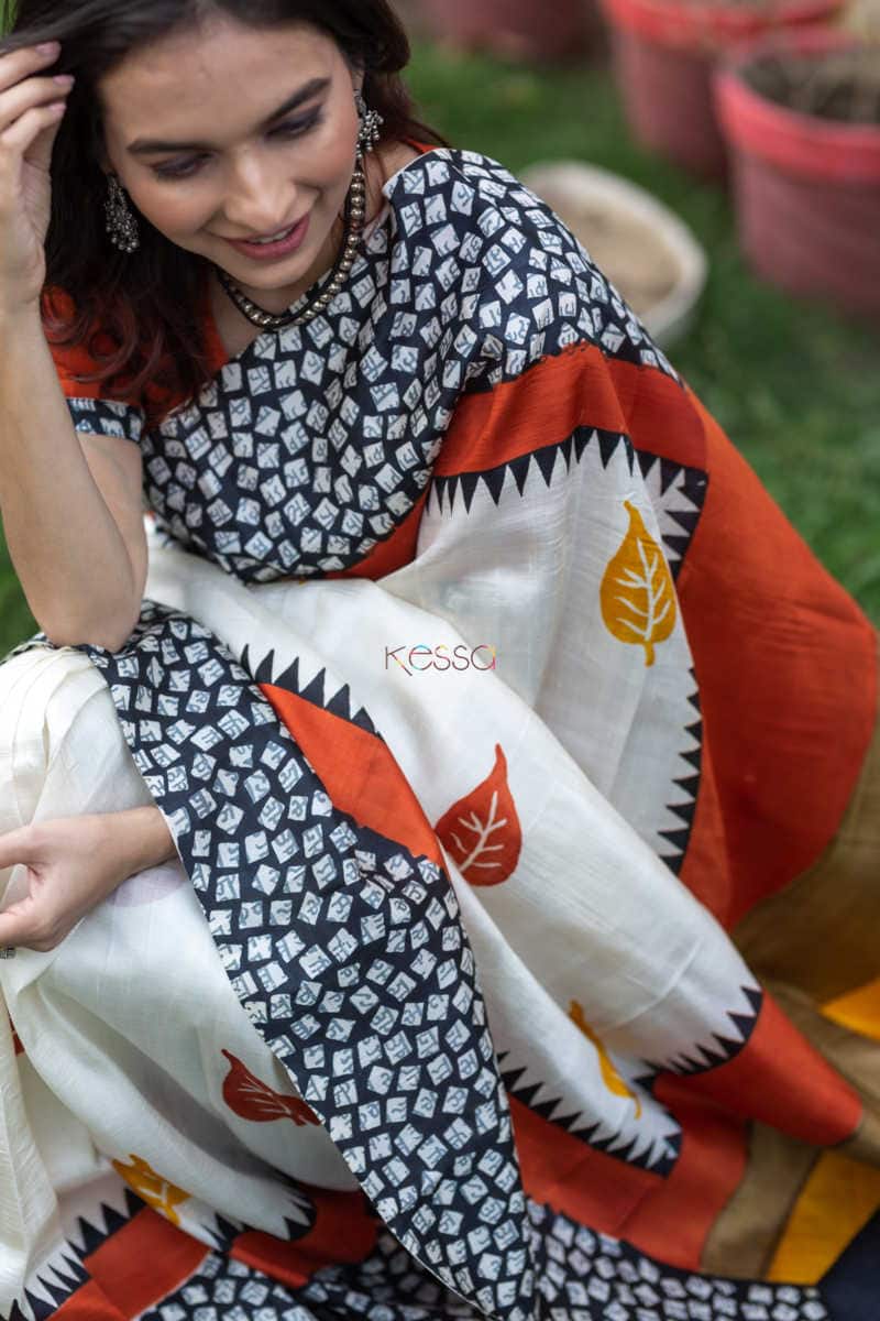 Image for Kusvaa Kunf02 Autumn Breeze Printed Bengal Silk Saree 5