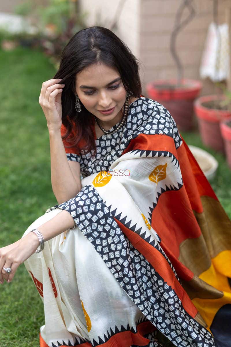 Image for Kusvaa Kunf02 Autumn Breeze Printed Bengal Silk Saree 6