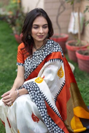 Image for Kusvaa Kunf02 Autumn Breeze Printed Bengal Silk Saree 7