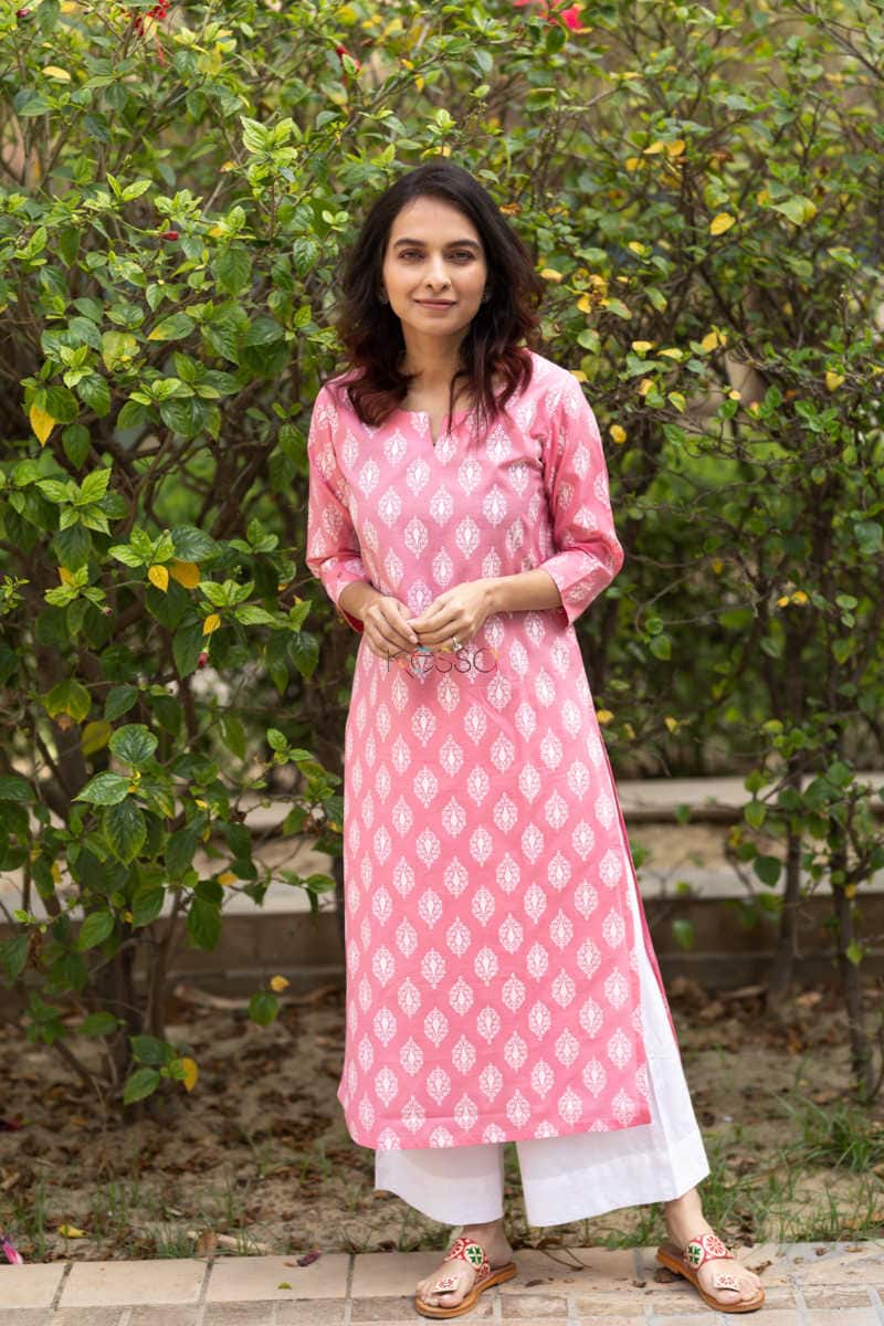 Image for Kusvaa Taf20 Charming Pink Cambric Kurta 1