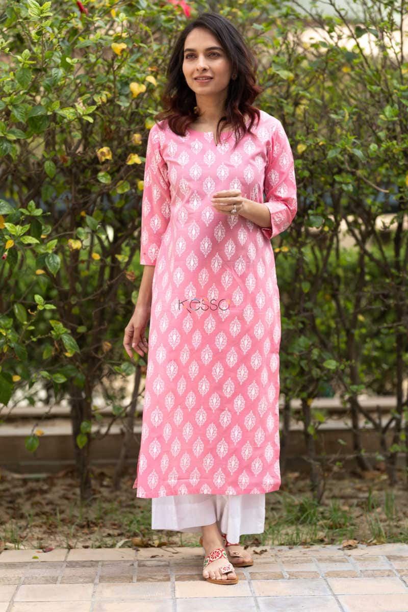 Image for Kusvaa Taf20 Charming Pink Cambric Kurta 5