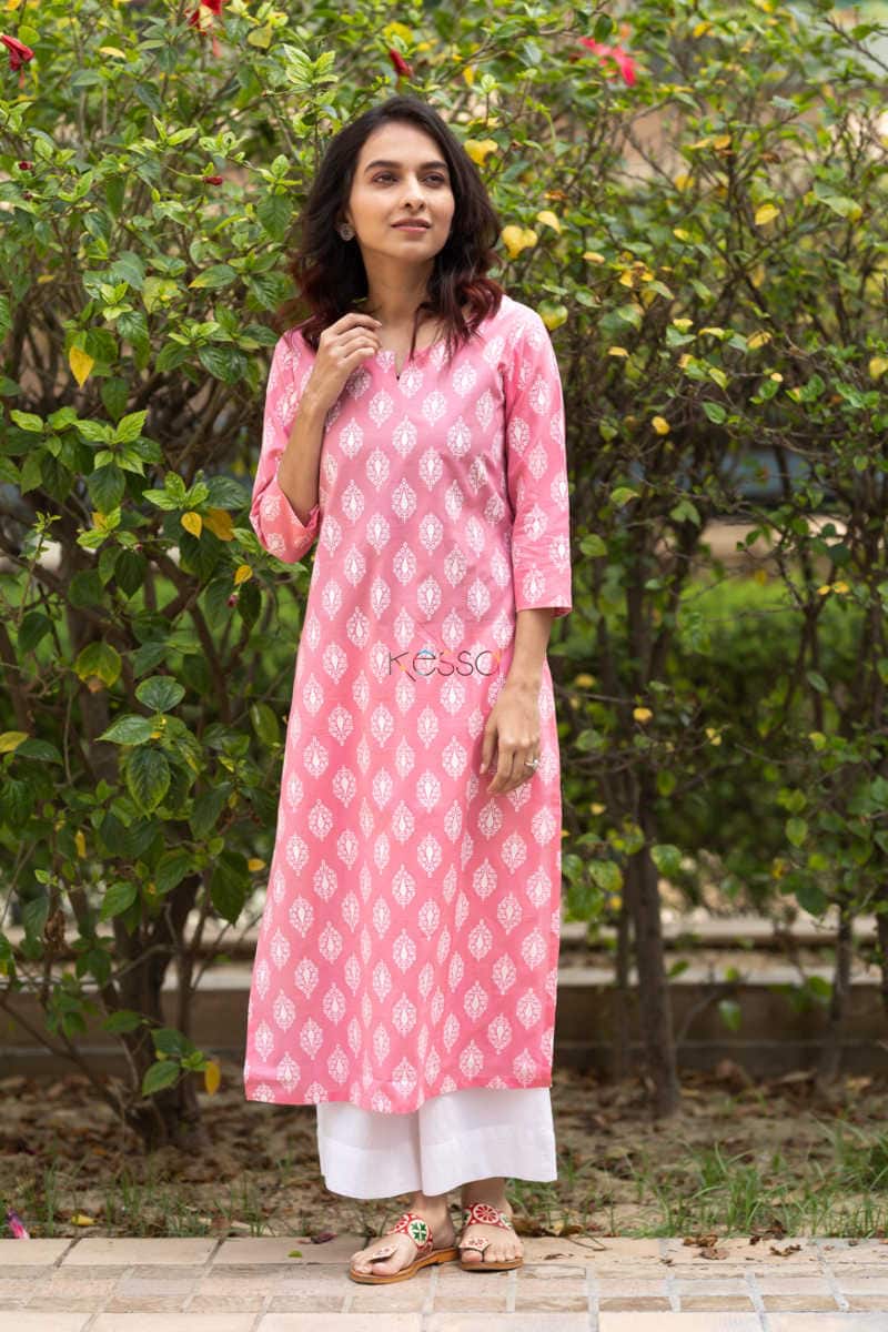 Image for Kusvaa Taf20 Charming Pink Cambric Kurta 7