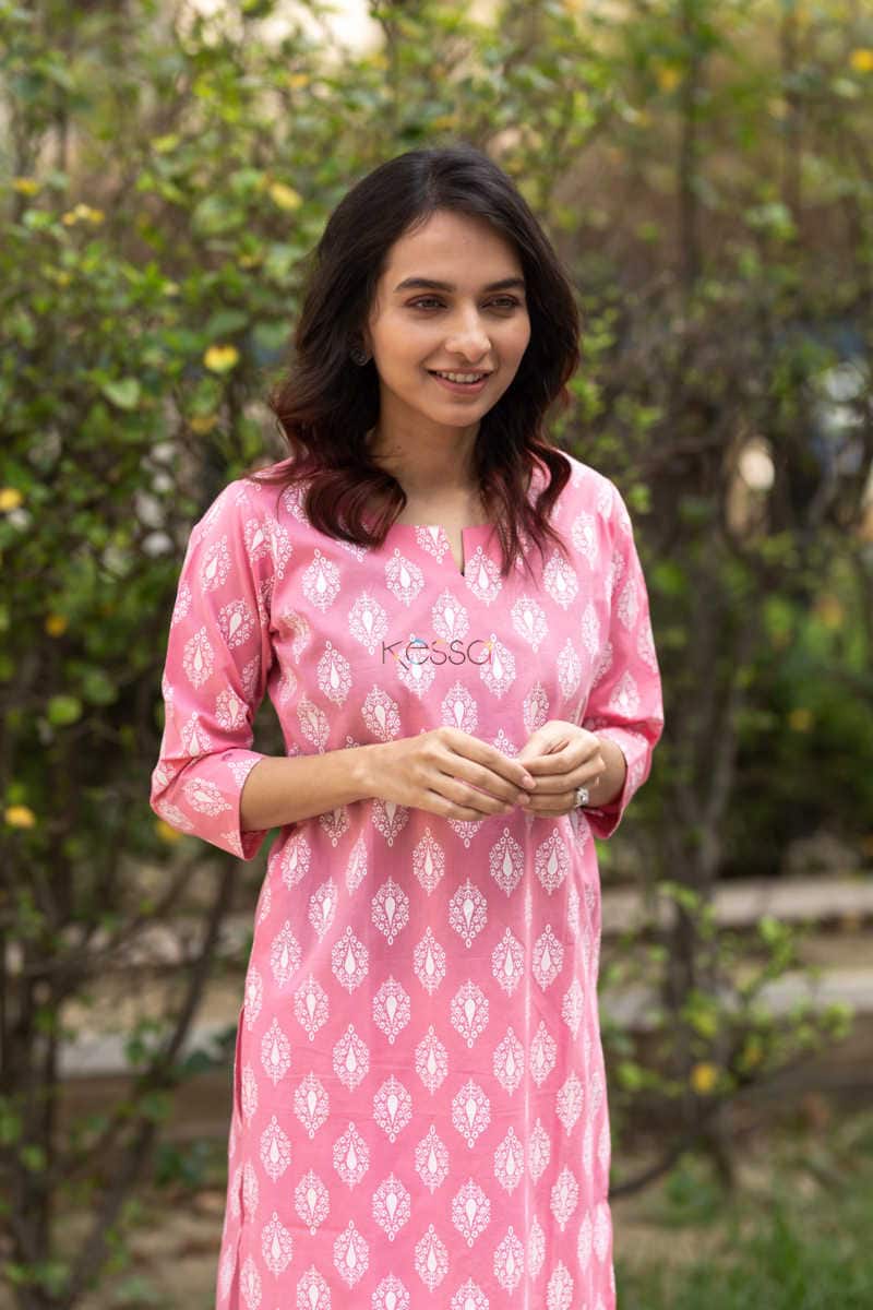 Image for Kusvaa Taf20 Charming Pink Cambric Kurta Featured