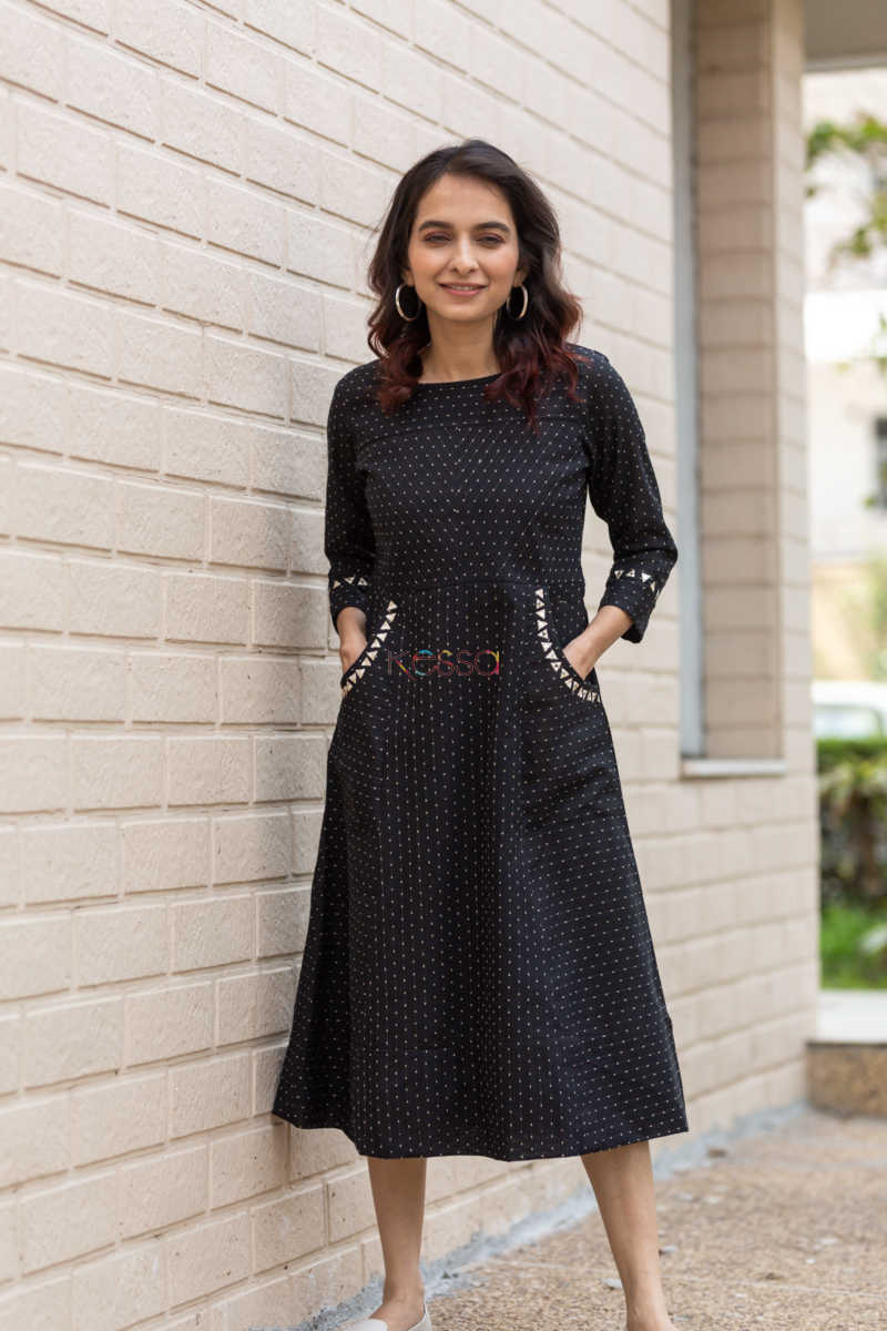 south cotton dress South Cotton Ethnic Print Mustard Dress  Darzigiri