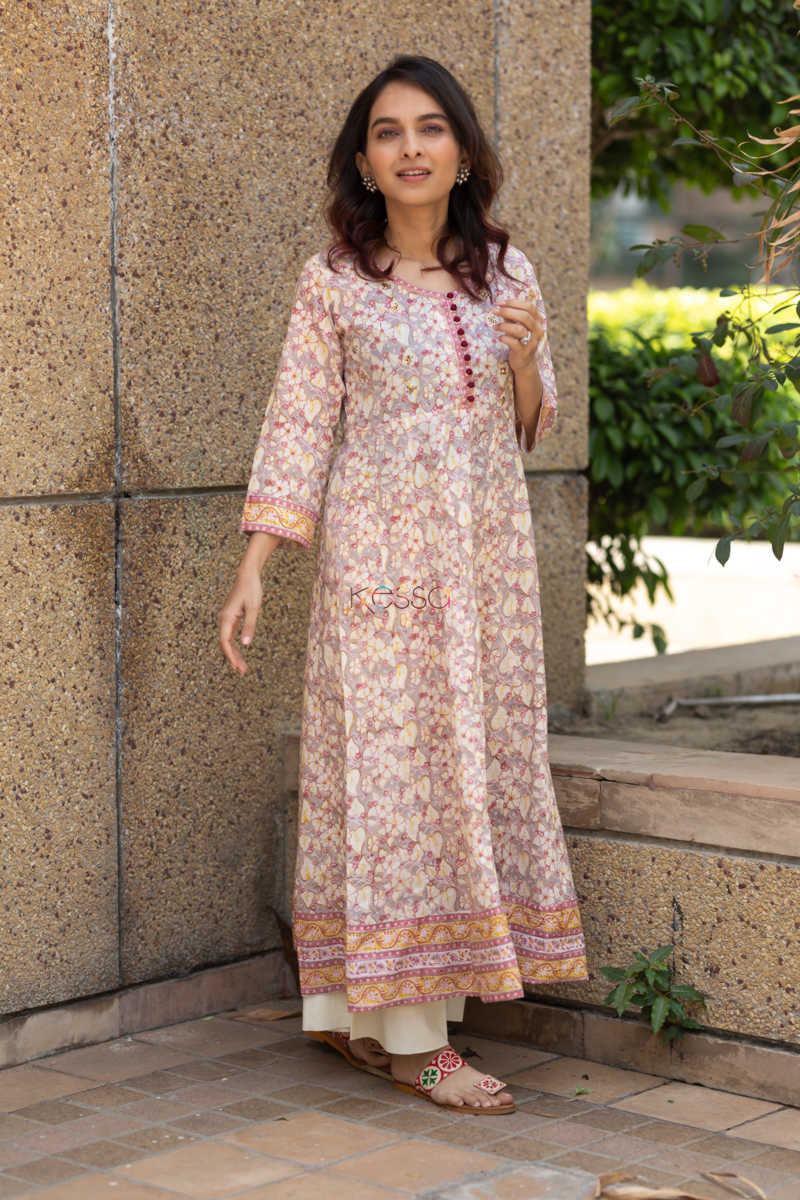 Image for Kusvaa Wsr89 Sublime Hand Block Printed Kurta 1