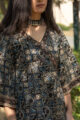 Image for Ws531 Kusvaa Coffee Turquoise Block Print Kurta Closeup