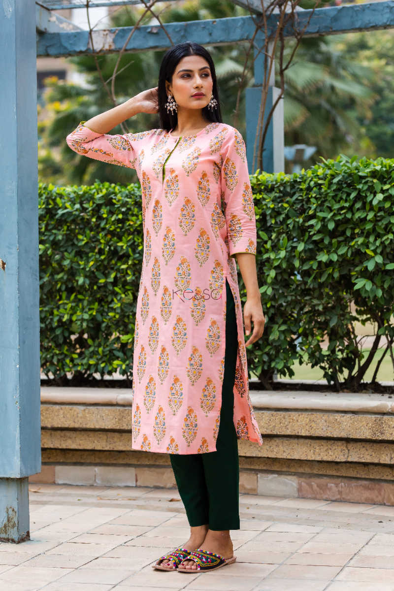 Image for Kusvaa Sa 01 Pink Bouquet Block Printed Kurta03 2