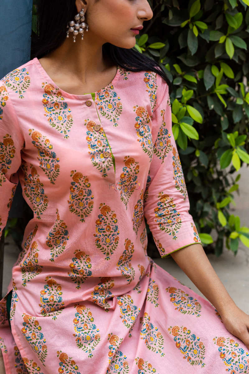 Image for Kusvaa Sa 01 Pink Bouquet Block Printed Kurta6