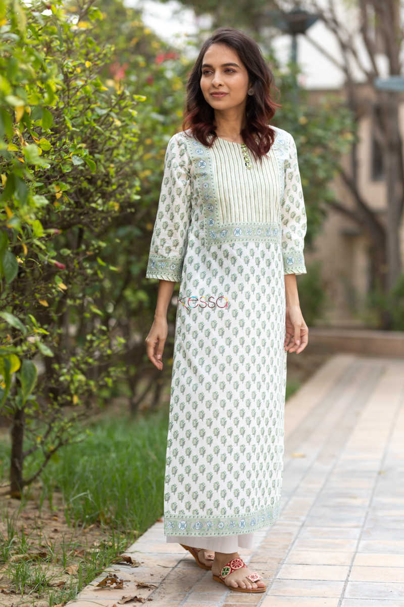 Image for Kusvaa Wa318a Shades Of Green White Kurta 1