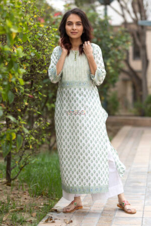 Image for Kusvaa Wa318a Shades Of Green White Kurta