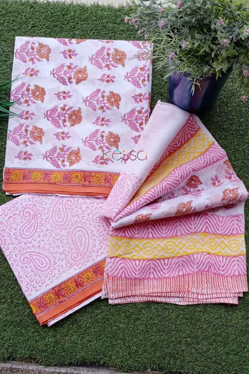 Image for Kusvaa Kf62 Sandt Brown And Pink Cotton Dupatta Full Set Closeup