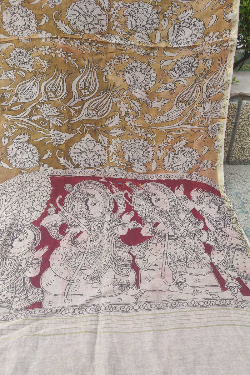 Image for Kusvaa Kkd01red Mustard And Red Kalamkari Chanderi Dupatta