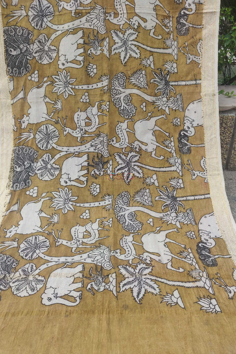 Image for Kusvaa Kkd02mustard Mustard Kalamkari Cotton Dupatta 1