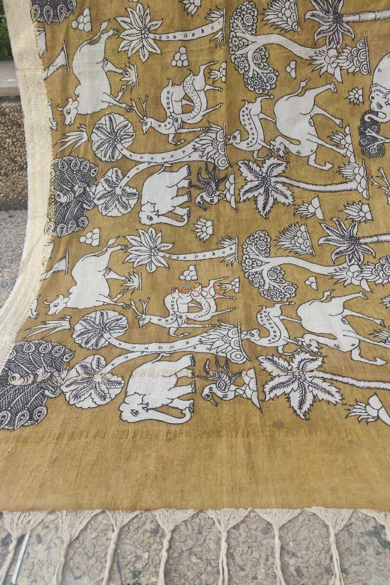 Image for Kusvaa Kkd02mustard Mustard Kalamkari Cotton Dupatta