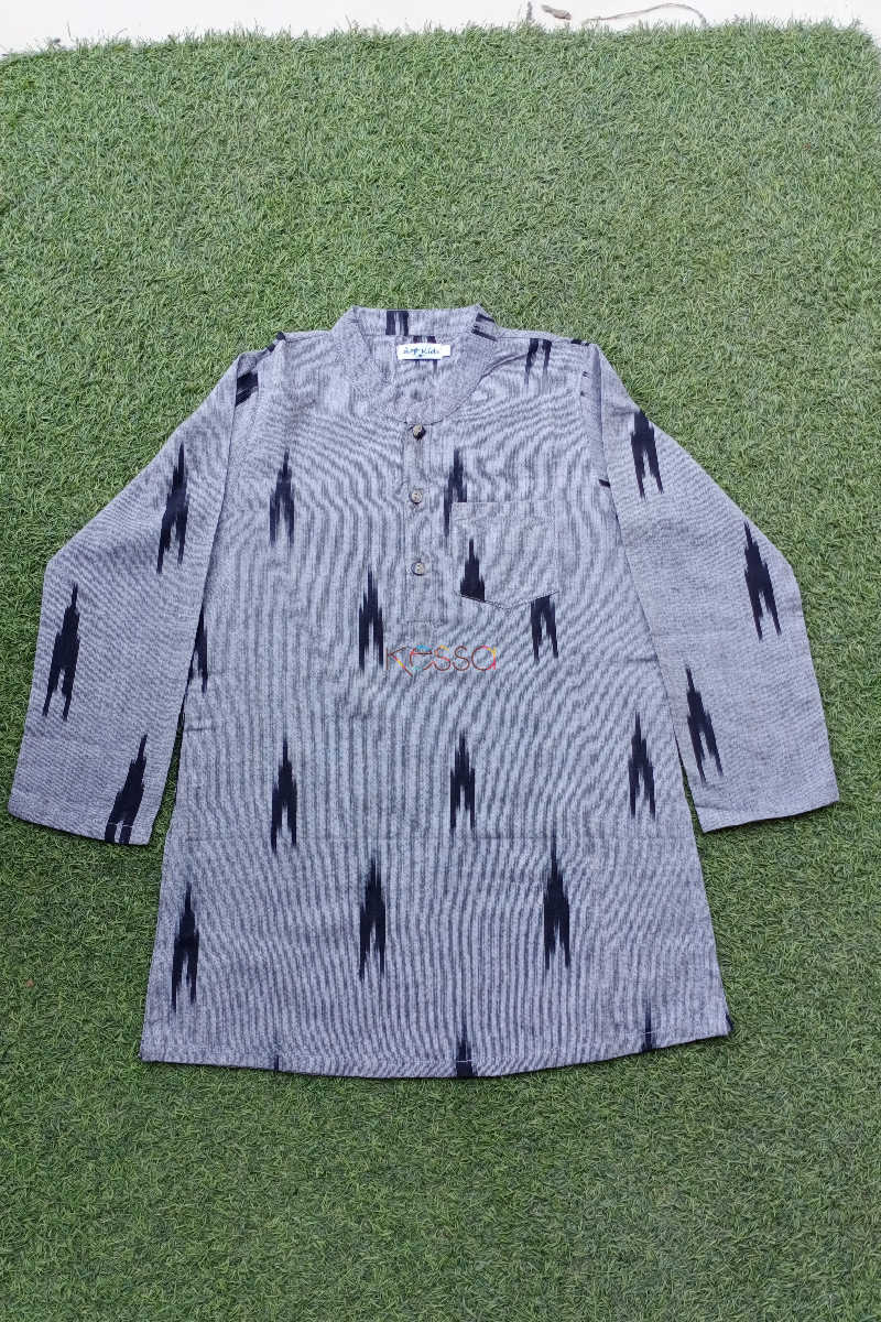 Image for Kusvaa Kkk30 Grey Black Ikkat Boys Kurta