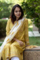 Image for Kusvaa Kuoj117 Celery Jaal Block Print Kurta Dupatta Set 10