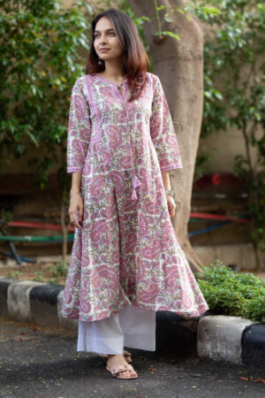 Image for Kusvaa Wa319a Pink Paisely A Line Kurta 1