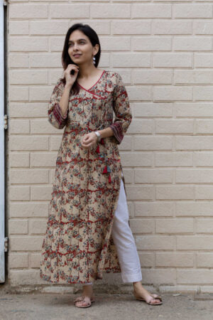 Image for Kusvaa Wa321a Kalamkari Jaal Angrakha Print Kurta 3