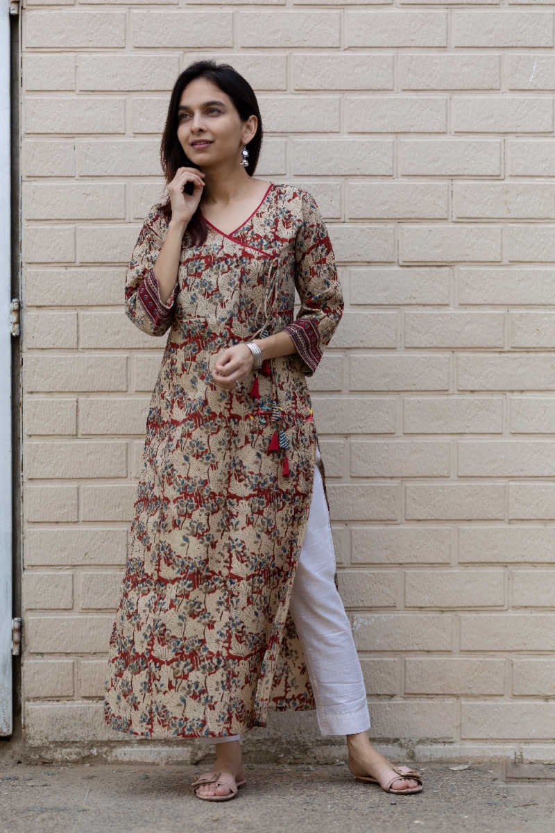 Image for Kusvaa Wa321a Kalamkari Jaal Angrakha Print Kurta 3