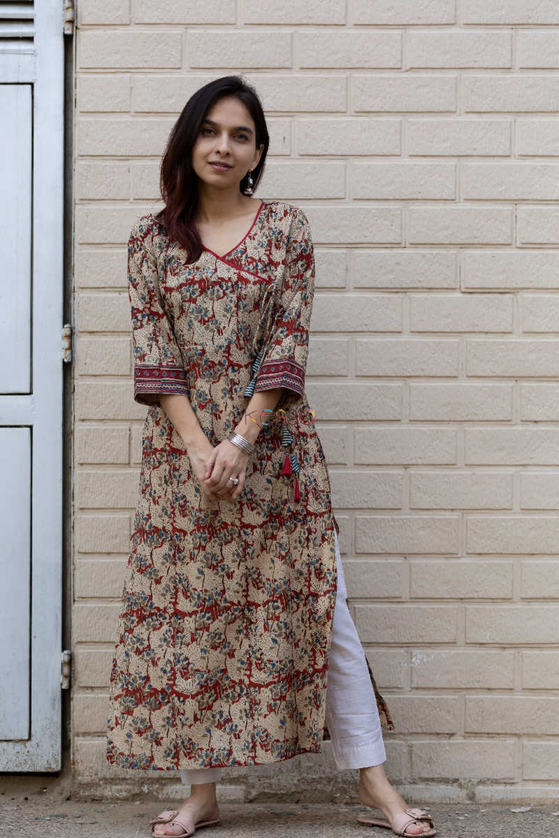 Image for Kusvaa Wa321a Kalamkari Jaal Angrakha Print Kurta 4