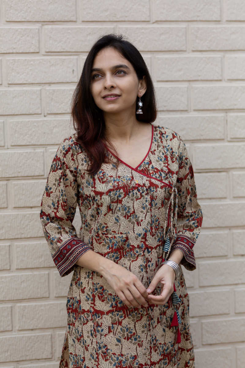 Image for Kusvaa Wa321a Kalamkari Jaal Angrakha Print Kurta 5