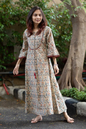 Image for Kusvaa Wa322a Kalamkari A Line Bell Sleeves Kurta 1