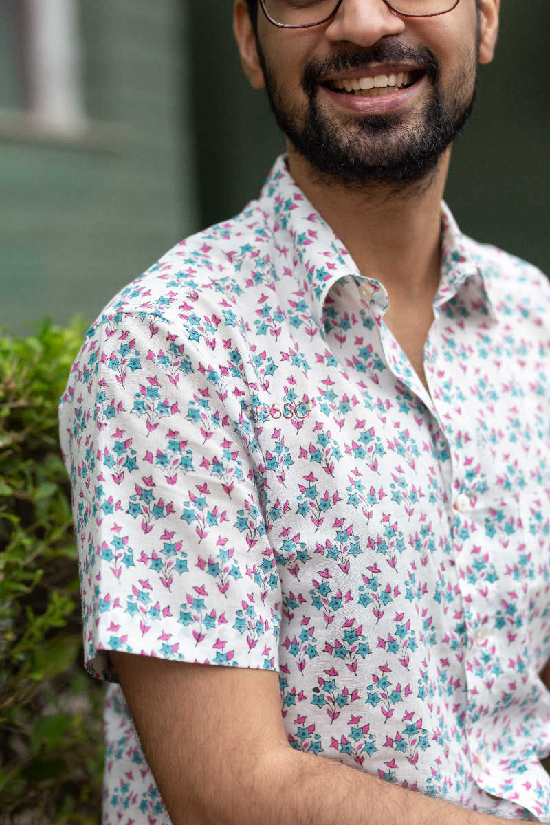 Image for Kusvaa Awk03 Bali Hai Multicolor Block Print Shirt Closeup