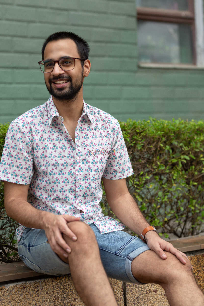 Image for Kusvaa Awk03 Bali Hai Multicolor Block Print Shirt Sitting