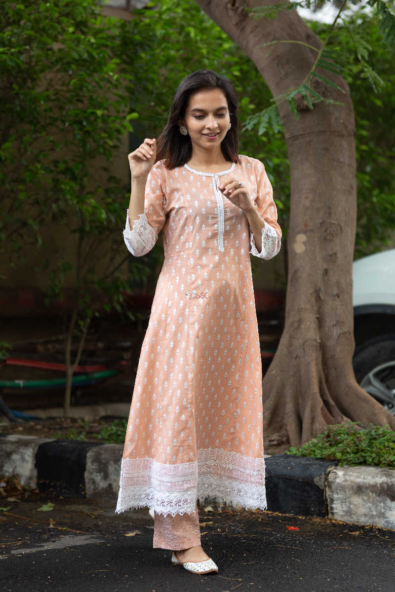 Image for Kusvaa Daf05 Tan Peach And White Kurta Pant Set Side