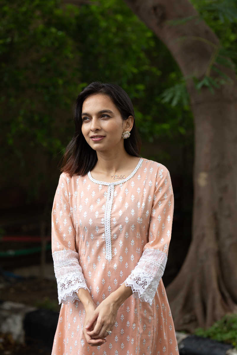 Image for Kusvaa Daf05a Tan Peach And White Kurta Pant Set Top