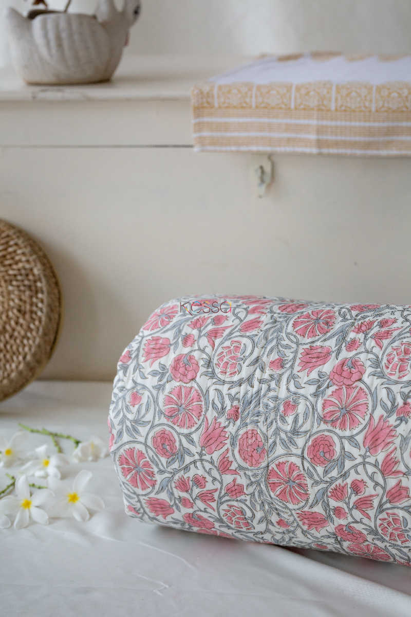Image for Kusvaa Kaq23 Brandy Rose And Green Block Print Single Bed Quilt Featured