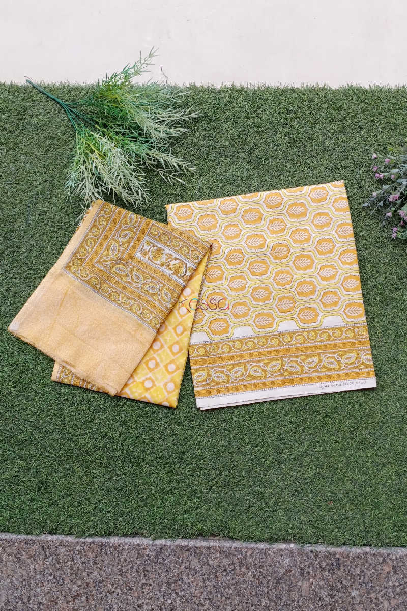 Image for Kusvaa Kf77 Gold Sand Block Print Cotton Dupatta Set