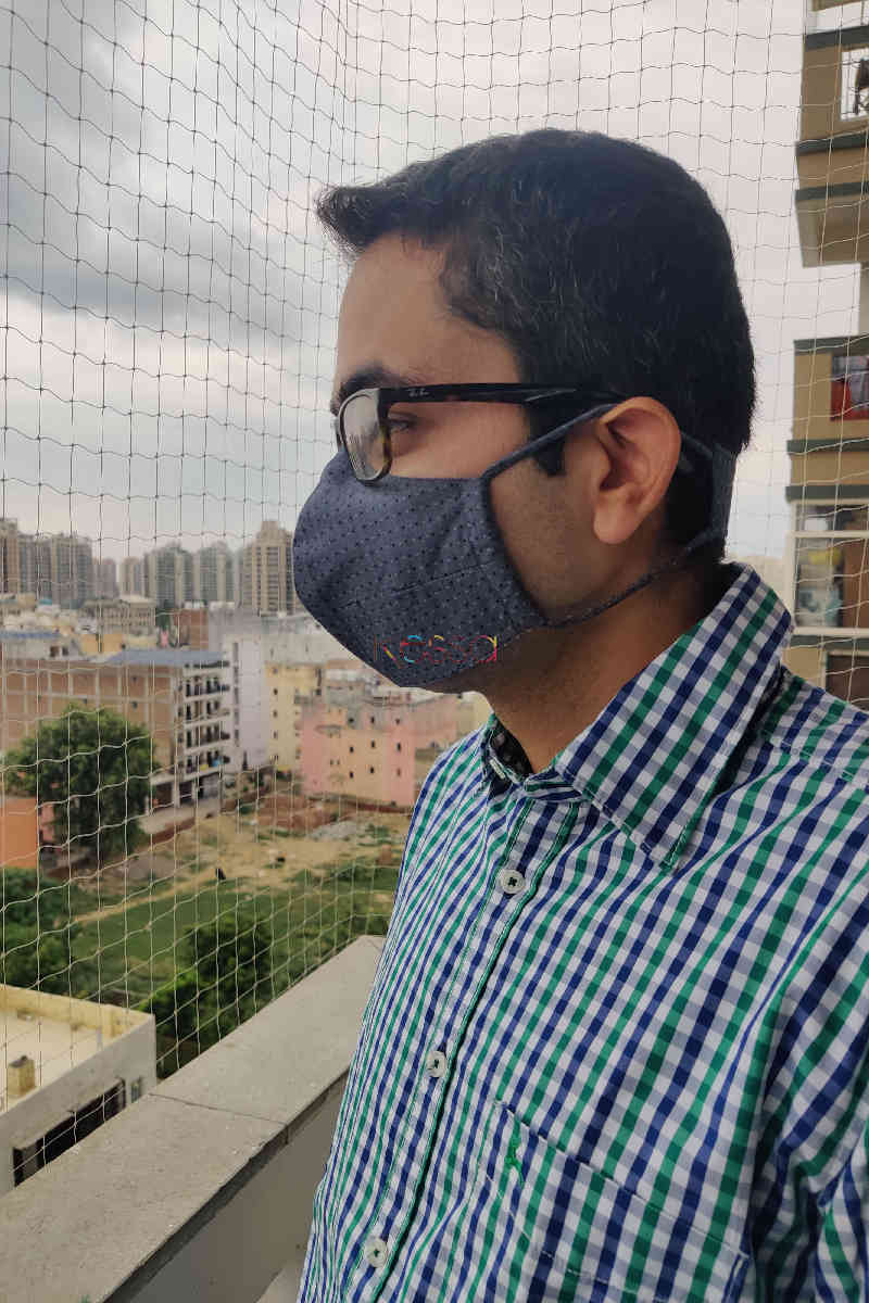 Image for Kusvaa Kfm05 Cotton Slub Face Masks Mid Grey Dots Back