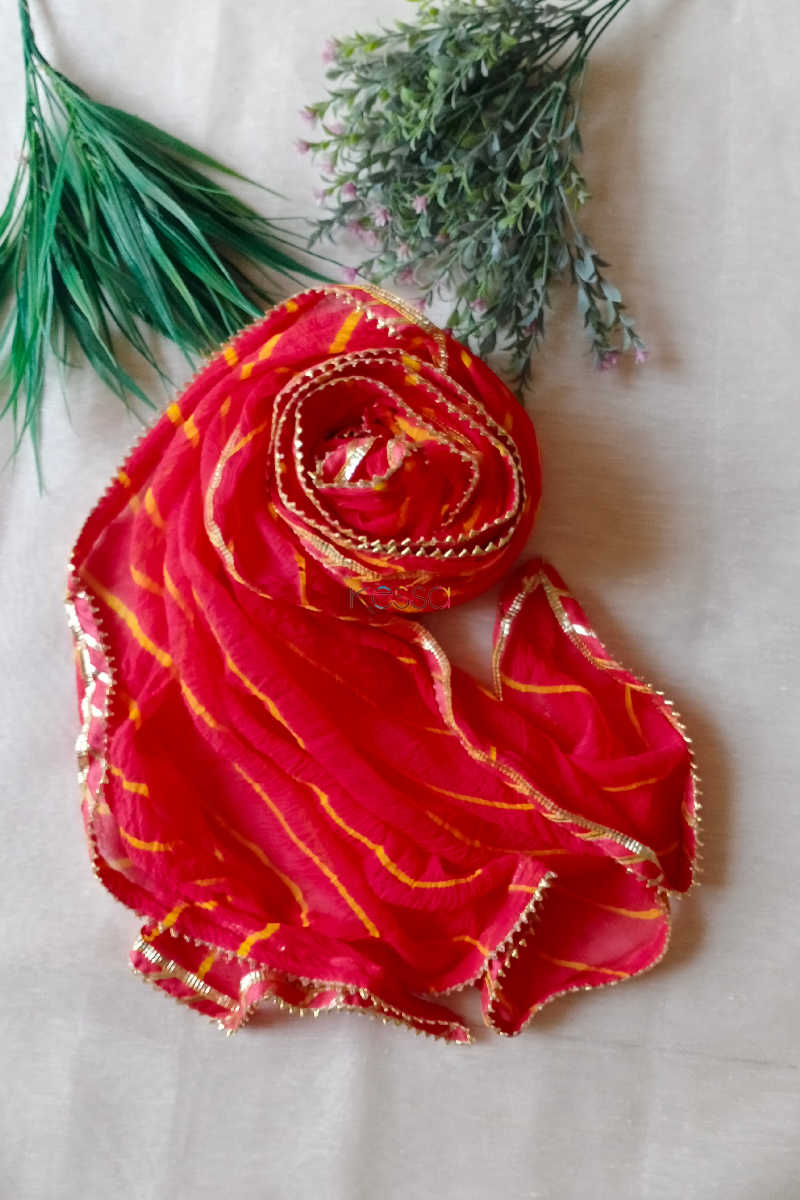 Image for Kusvaa Kudu70 Lehriya Dupatta With Bijia Border Peach