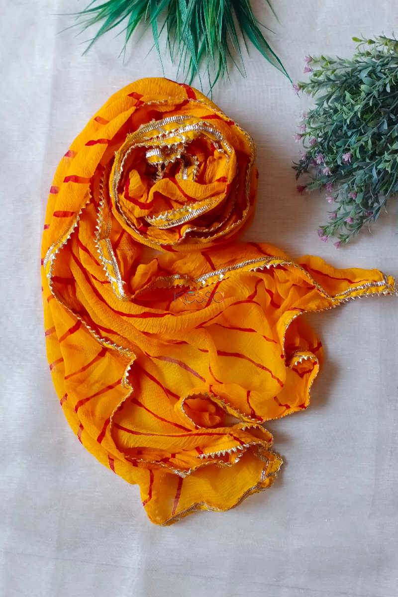 Image for Kusvaa Kudu70 Lehriya Dupatta With Bijia Mustard