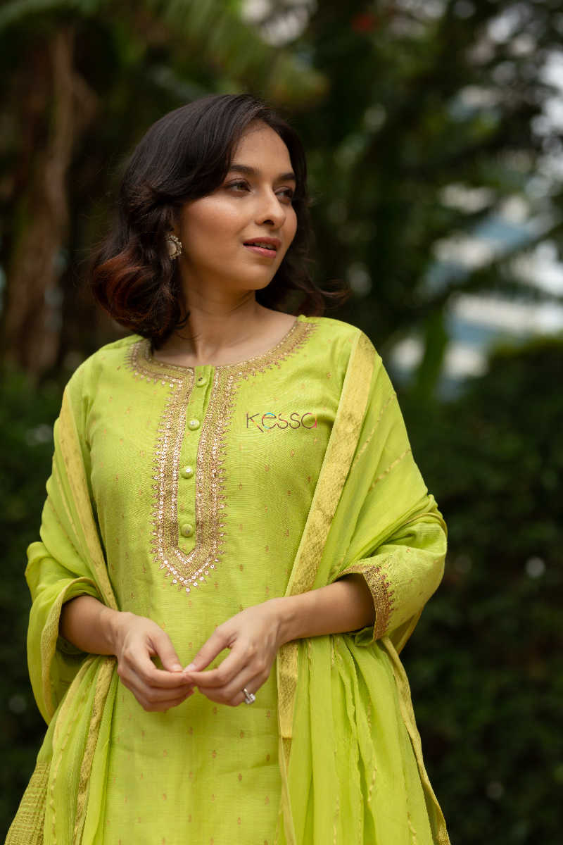 Image for Kusvaa Kudu71 Green Chiffon Dupatta Look