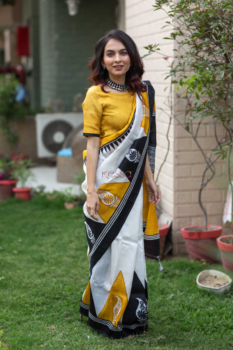 Image for Kusvaa Kunf05 Sunshine Tribal Bengal Silk Saree 1