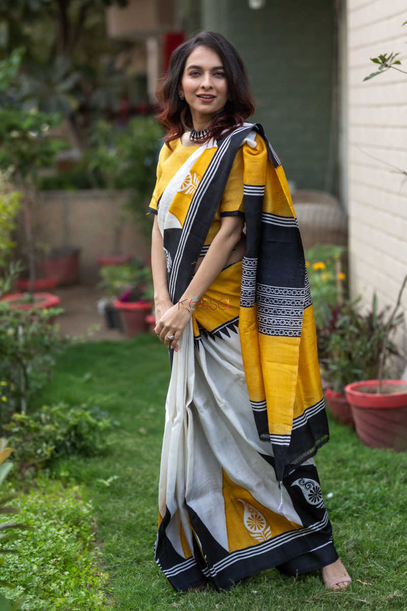Image for Kusvaa Kunf05 Sunshine Tribal Bengal Silk Saree 3