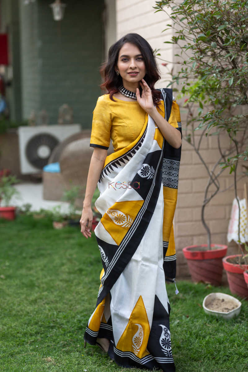 Image for Kusvaa Kunf05 Sunshine Tribal Bengal Silk Saree 4