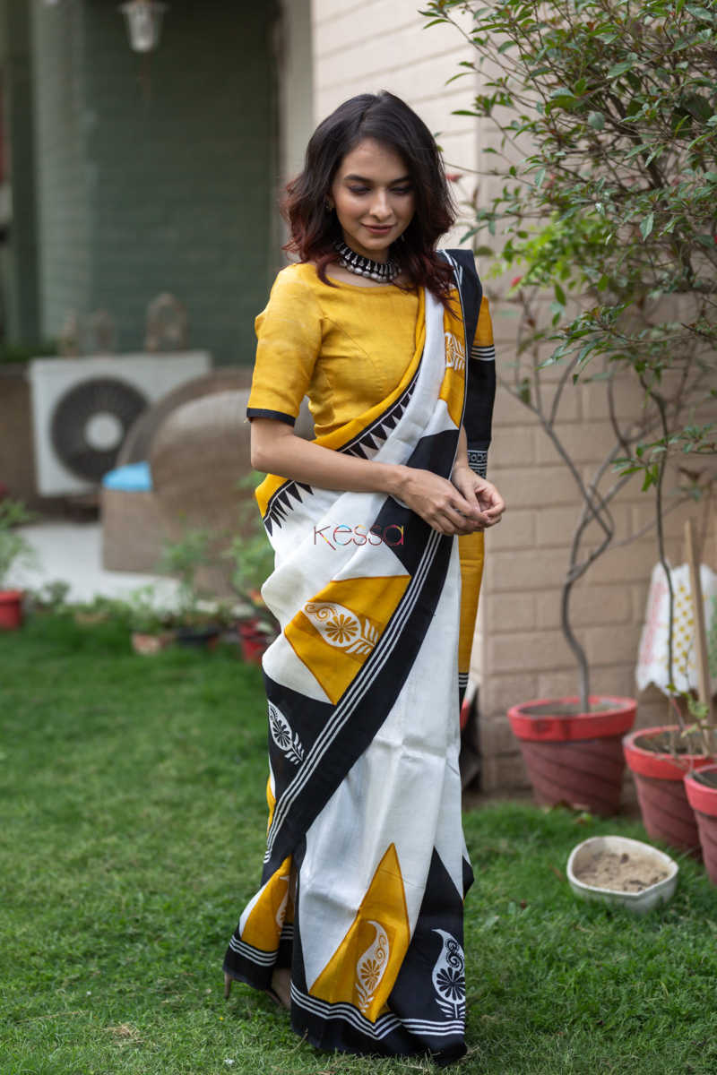 Image for Kusvaa Kunf05 Sunshine Tribal Bengal Silk Saree 5