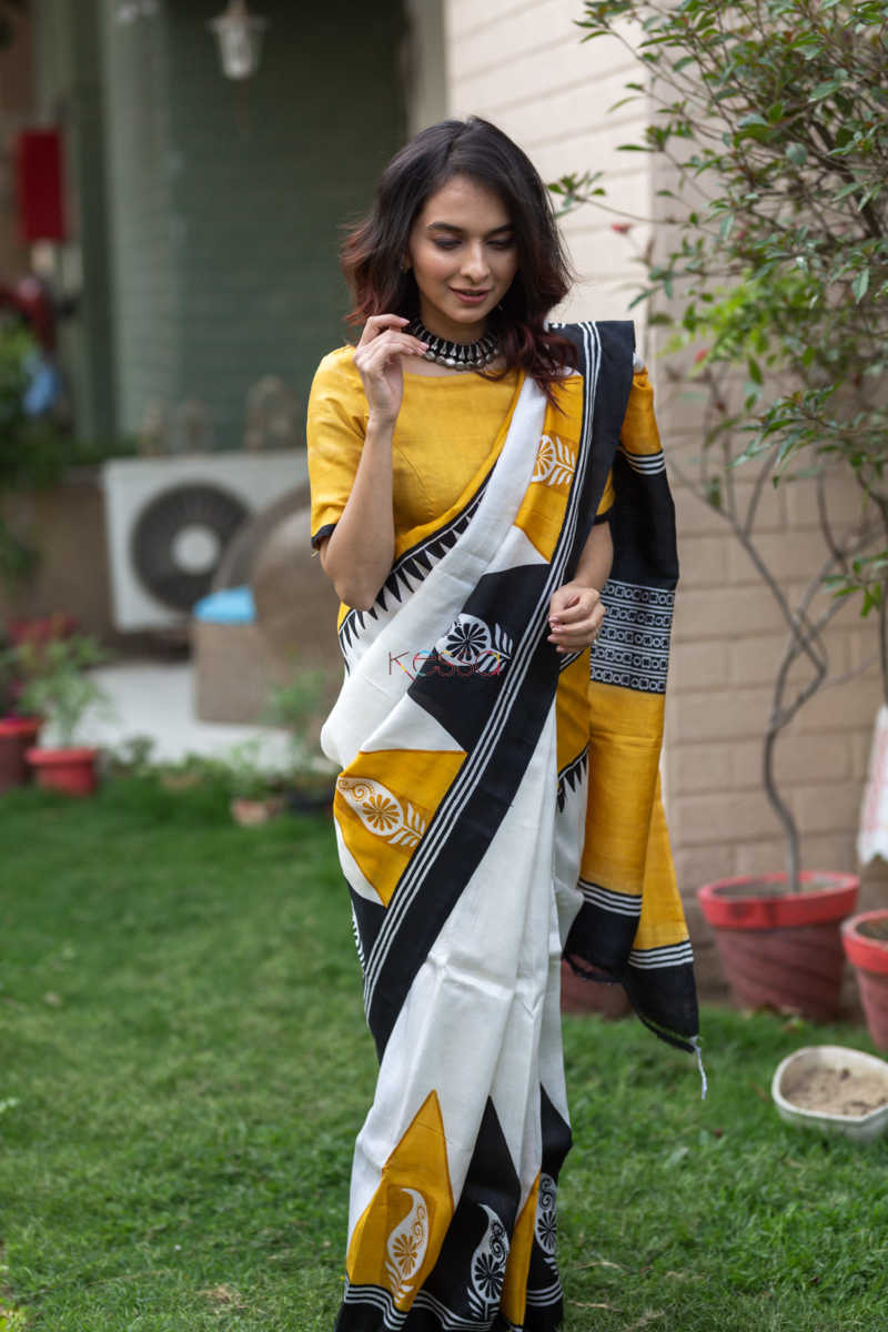 Image for Kusvaa Kunf05 Sunshine Tribal Bengal Silk Saree 6