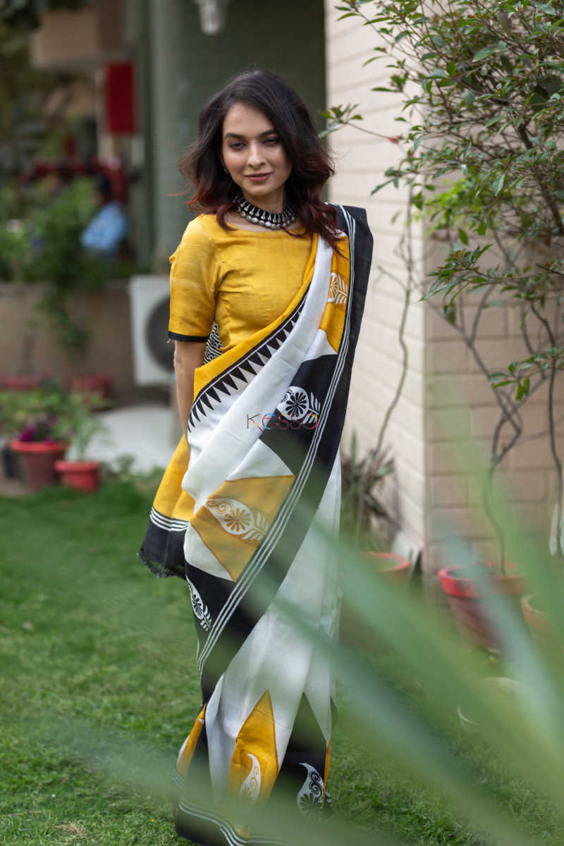 Image for Kusvaa Kunf05 Sunshine Tribal Bengal Silk Saree 7